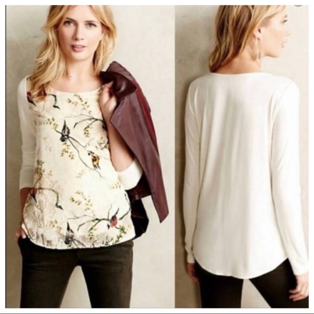 Anthropologie Deletta Oak Song Bird Top Long Sleeve M